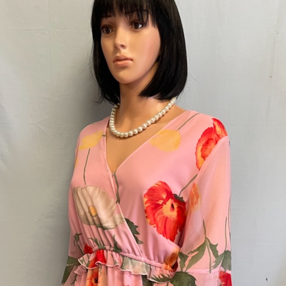 Gibson Latimer Dresses & Skirts - GIBSON & LATIMER Pink with Orange Flower Bell Sleeve Dress Size XL